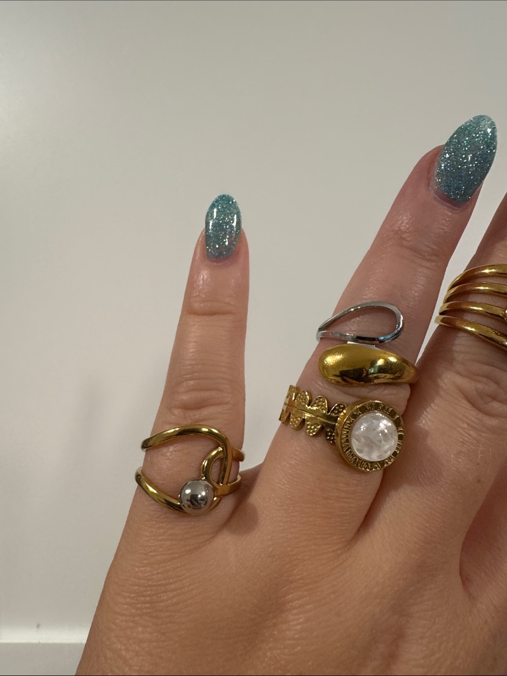 Gold Stackable Rings and Watch ring (works) Set -adjustable - Picture 5 of 6
